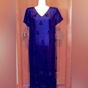 Elegant Vintage Purple Brocade Long Evening Dress - Size 16 Ladies - VGUC